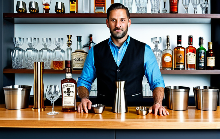 **

A well-stocked home bar setup, featuring a variety of liquor bottles (whiskey, vodka, rum), essential tools (shaker, jigger, strainer, bar spoon, muddler), and assorted glassware. Focus on the arrangement and presentation, creating an inviting and professional atmosphere. safe for work, appropriate content, fully clothed, professional, perfect anatomy, correct proportions, natural pose, well-formed hands, proper finger count, natural body proportions, high quality, professional photography.

**